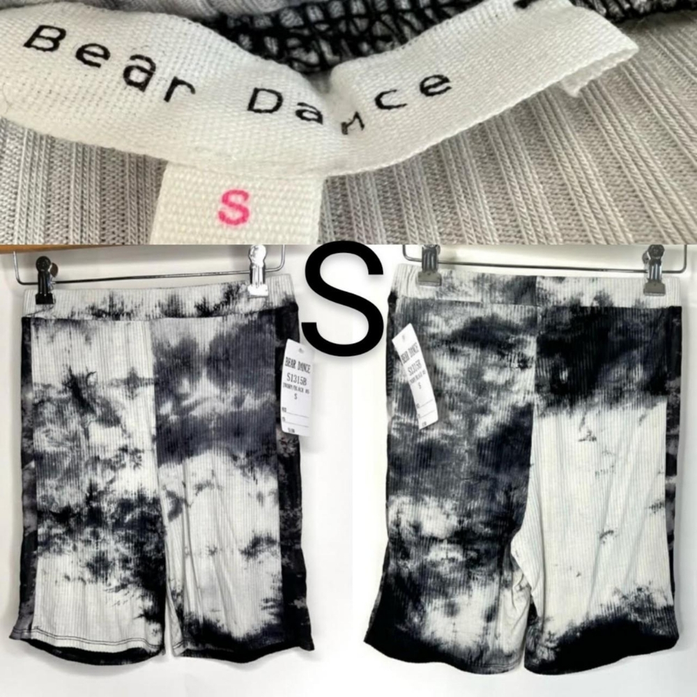 🆕Ivory White & Black Tie Dye Ribbed Biker Shorts~Size S
